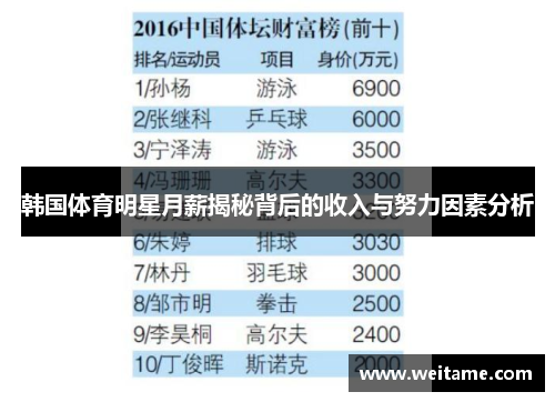 韩国体育明星月薪揭秘背后的收入与努力因素分析